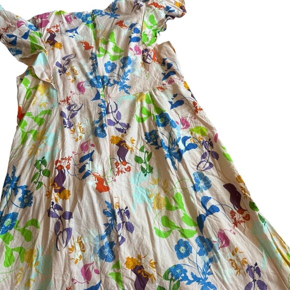 Tanya Taylor Light Pink Colorful Floral Print Dress Midi Short Sleeve Size 18 - Picture 9 of 12